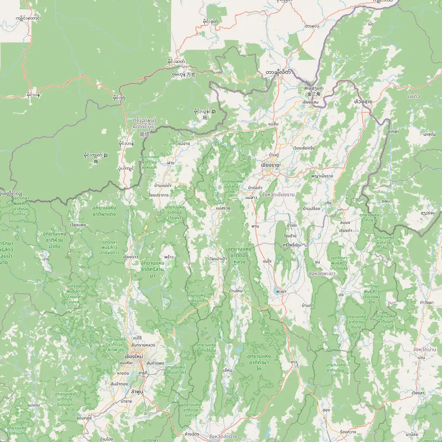 Map of northern Thailand from Chiang Mai past Mae Kachan Hot Spring and Mae Suai to the White Temple, Chiang Rai and the Golden Triangle